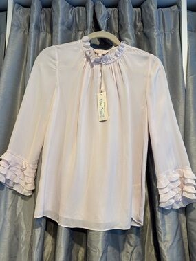Rebecca Taylor Pale Pink Ruffle-Neck Blouse Size 2